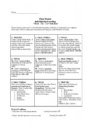 English Worksheet: Book Review Project- 