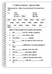 English Worksheet: 3rd PERSON SINGULAR - REGULAR VERBS