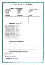 English worksheet: Nationalities/ countries/ capitals wordsearch