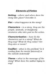 English Worksheet: Elements of Fiction
