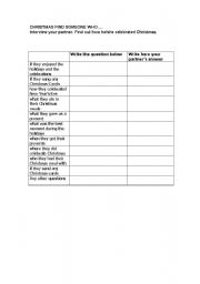 English worksheet: Xmasfindsomeonewho