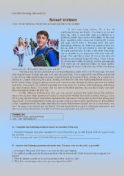 English Worksheet: test (2 pages)  - SWEET SIXTEEN (about teens lives)
