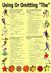 English Worksheet: USING or OMITTING ARTICLE THE (Editable with Key)