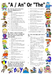 English Worksheet: Exercises on ARTICLES A, AN & THE (Editable with Key)