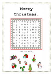 English Worksheet: Christmas Wordsearch