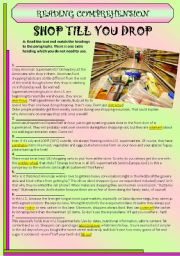 English Worksheet: SHOP TILL YOU DROP - Reading and vocabulary practice + THE KEY