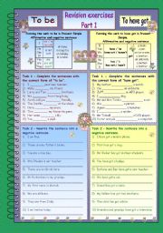 English Worksheet: To be and to have got revision * Part 1 * 3 pages * 10 exercises * with key