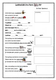English Worksheet: Ladybug will you marry me (song)