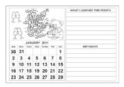 English Worksheet: Calendar 2011 - January + diary of lessons