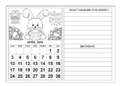 English Worksheet: Calendar 2011 - April , May and June + diaries