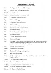 English Worksheet: Readers Theatre Script based on Eric Carles book The Very Hungry Caterpillar.  