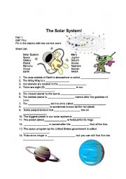 English Worksheet: The Solar System - Space Worksheet