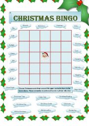 English Worksheet: Christmas Bingo