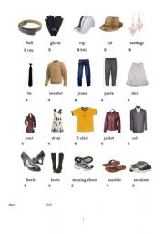 clothes and prices flash card