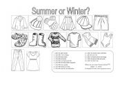 English Worksheet: Clothes for Summer or Winter? (2 pages)