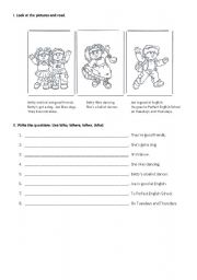 English worksheet: Wh - questions and Present Simple.
