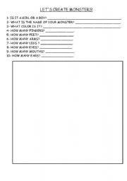 English worksheet: Monster Creative WRITING