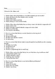 English Worksheet: Marley Steals the Show:  Quiz