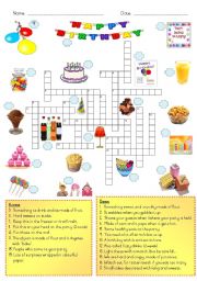 English Worksheet: Birthday party - crossword puzzle