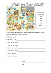 English Worksheet: what are they doing?