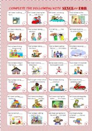 English Worksheet: FOR OR SINCE -EDITABLE-