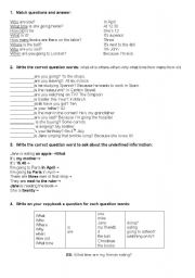 English Worksheet: WH QUESTIONS EXERCISES