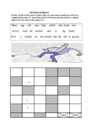 English Worksheet: sentence bingo content and function words