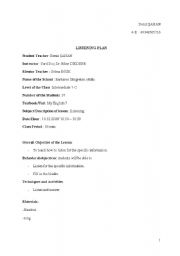 English Worksheet: listening lesson plan