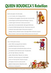English Worksheet: Early London - Queen Budiccas Rebellion: Reading Comprehension (+Key)