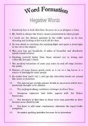 English Worksheet: Word Formation (Negative words)