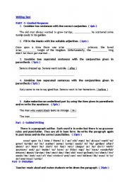 English Worksheet: Testing Writing - Exam Paper ( Limited response - Guided Writing - Dictation - Free writing ) 