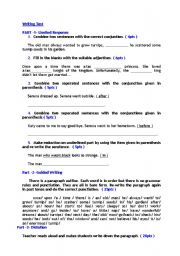 English worksheet: Testing Writing - Exam Paper ( Limited response - Guided Writing - Dictation - Free writing ) 