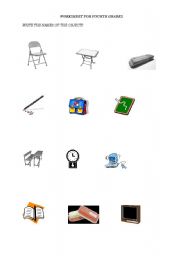 English Worksheet: classroom objects
