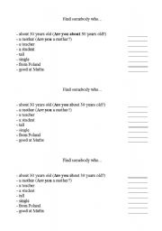 English Worksheet: Find somebody who