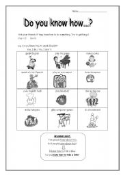English worksheet: Do you know how