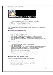 English Worksheet: Taking Leture Notes: A Brief and Comprehensive Guide
