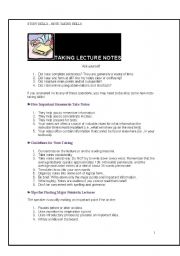 English worksheet: Taking Leture Notes: A Brief and Comprehensive Guide