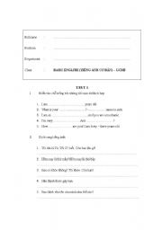 English Worksheet: TEST FOR GCM ENGLISH BASIC