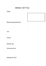 English Worksheet: ANIMAL FACT FILE