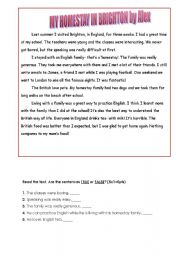 English worksheet: MY HOMESTAY IN BRIGHTON by Alex