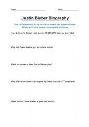 English worksheet: Justin