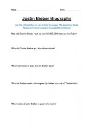 English Worksheet: Justin