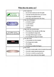 English worksheet: What does the notice say? II