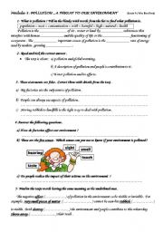 English Worksheet: Pollution AThreat to our Environment 