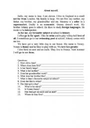 English Worksheet: About myself