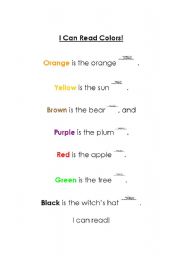 English Worksheet: I Can Read Colors.