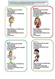 English Worksheet: Present simple and continuous cards 1/2: Instructions and 8 cards