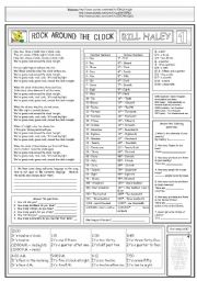 English Worksheet: ROCK AROUND THE CLOCK - BILL HALEY - PART 01 - FULLY EDITABLE AND FULLY CORRECTABLE
