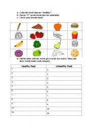 English Worksheet: Healthy and Unhealthy Food