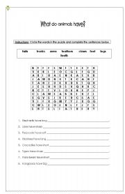 English worksheet: Animals Parts